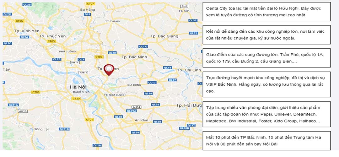 Vị trí dự án Centa Từ Sơn Bắc Ninh 